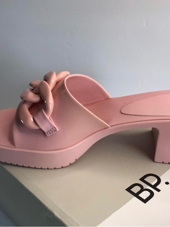 bp Shoes - bp Pink Glossy Chain-Accent Slide Mules